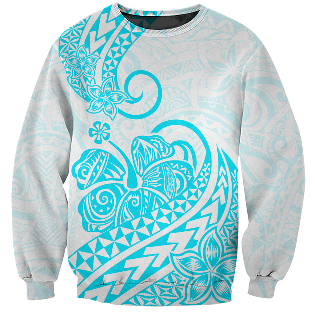 Polynesian Sweatshirt Tribal Tattoo Aqua Screen Color