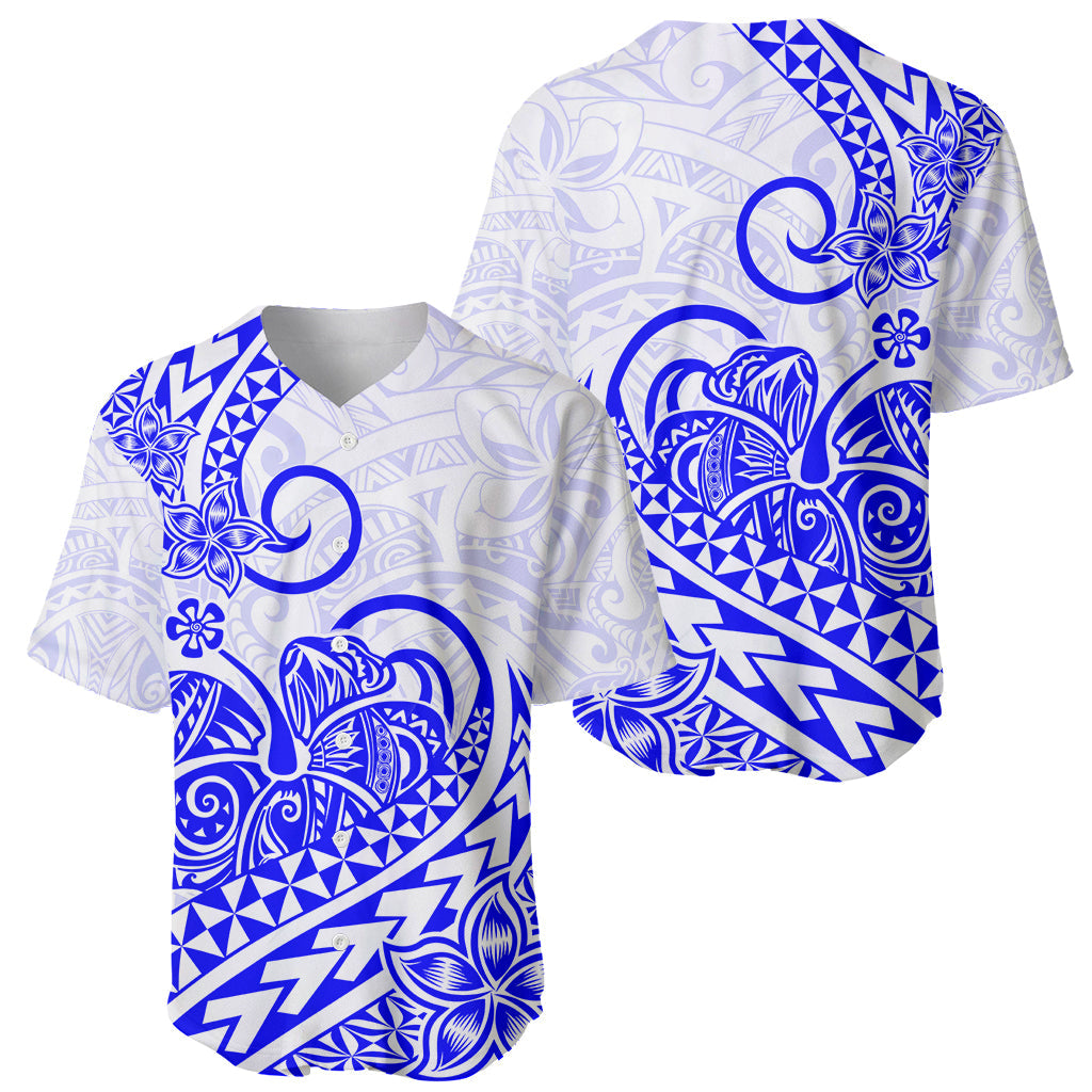Polynesian Baseball Jersey Tribal Tattoo Blue Screen Color