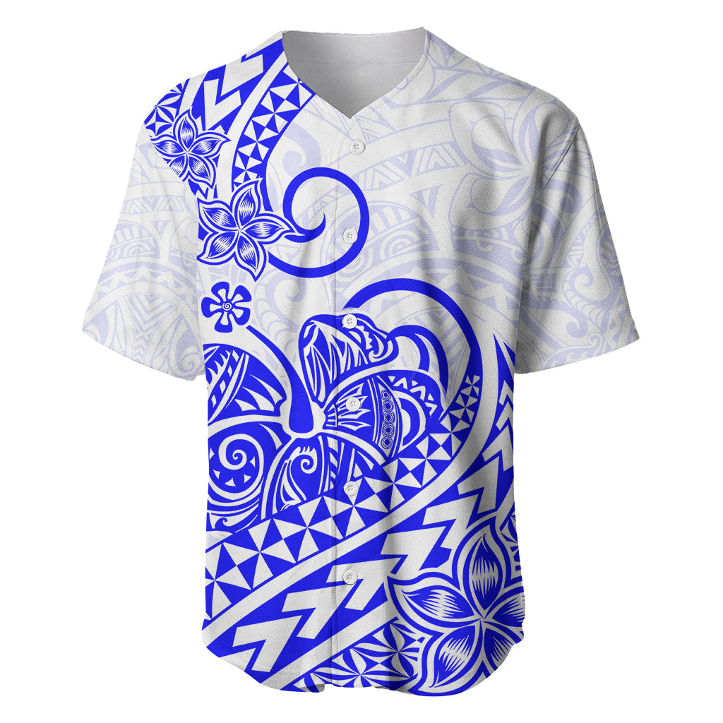 Polynesian Baseball Jersey Tribal Tattoo Blue Screen Color