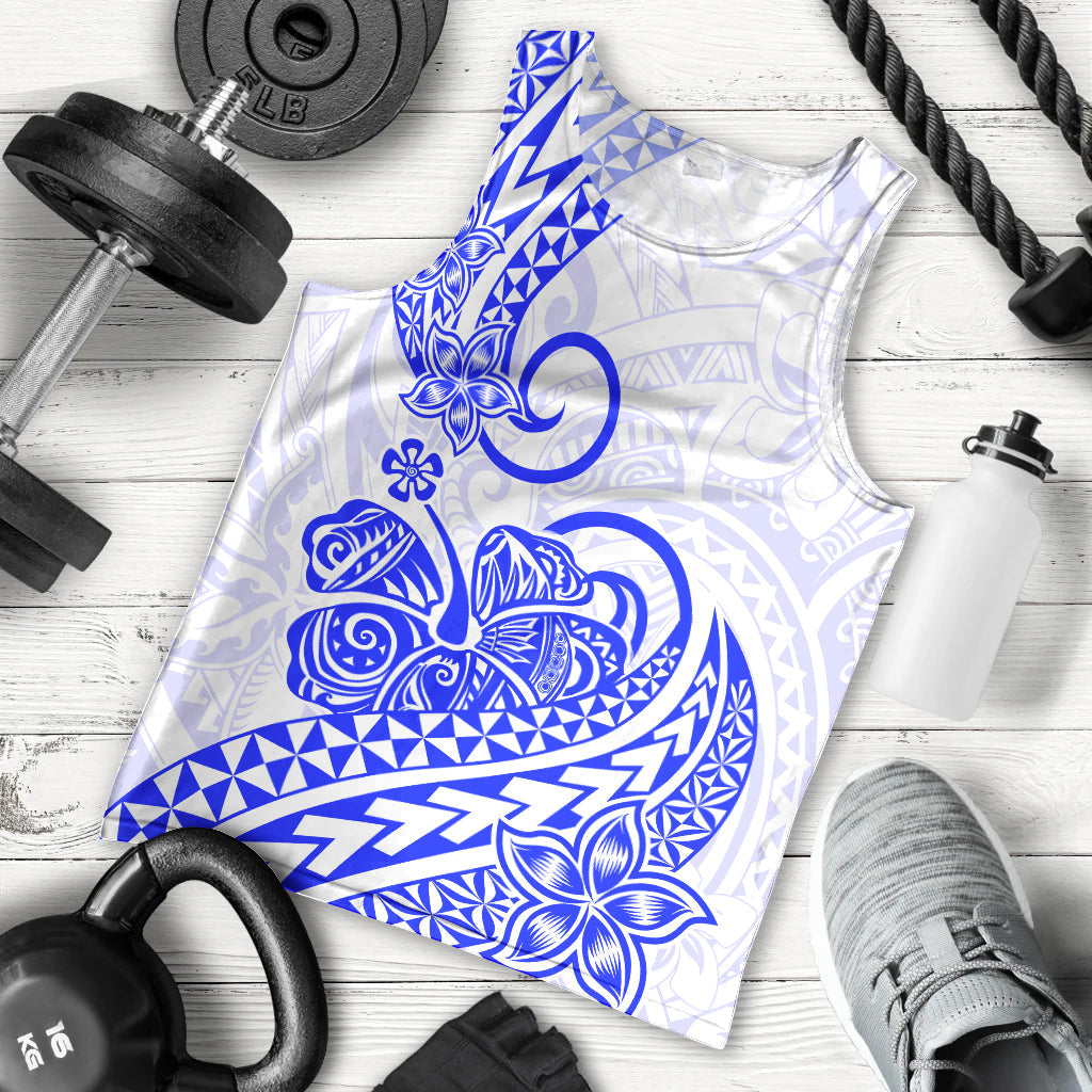 Polynesian Men Tank Top Tribal Tattoo Blue Screen Color