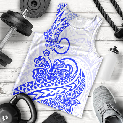Polynesian Men Tank Top Tribal Tattoo Blue Screen Color