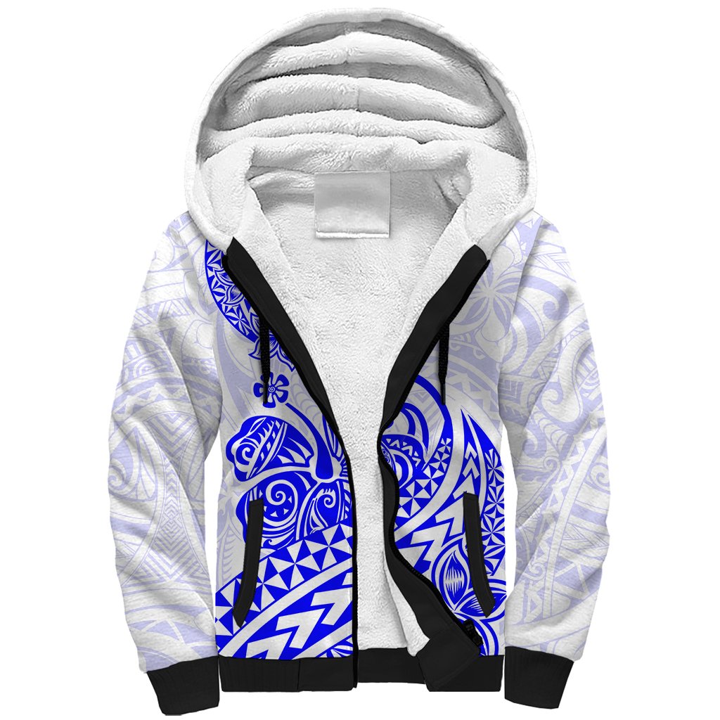 Polynesian Sherpa Hoodie Tribal Tattoo Blue Screen Color