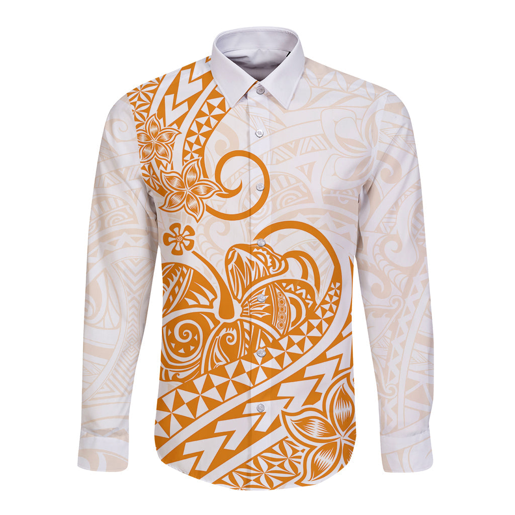 Polynesian Long Sleeve Button Shirt Tribal Tattoo Gold Screen Color