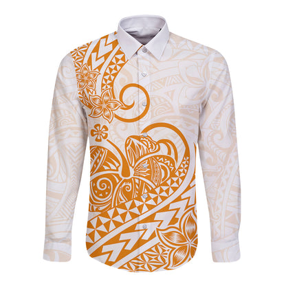Polynesian Long Sleeve Button Shirt Tribal Tattoo Gold Screen Color