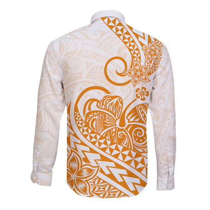 Polynesian Long Sleeve Button Shirt Tribal Tattoo Gold Screen Color