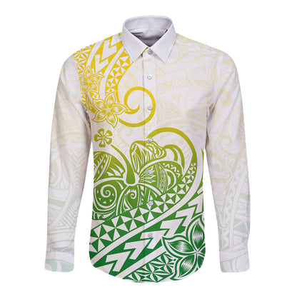 Polynesian Long Sleeve Button Shirt Tribal Tattoo Gradient 01 Screen Color