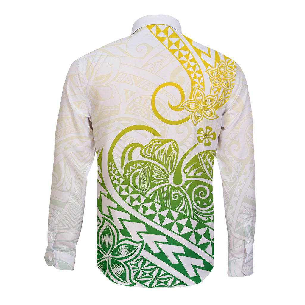Polynesian Long Sleeve Button Shirt Tribal Tattoo Gradient 01 Screen Color