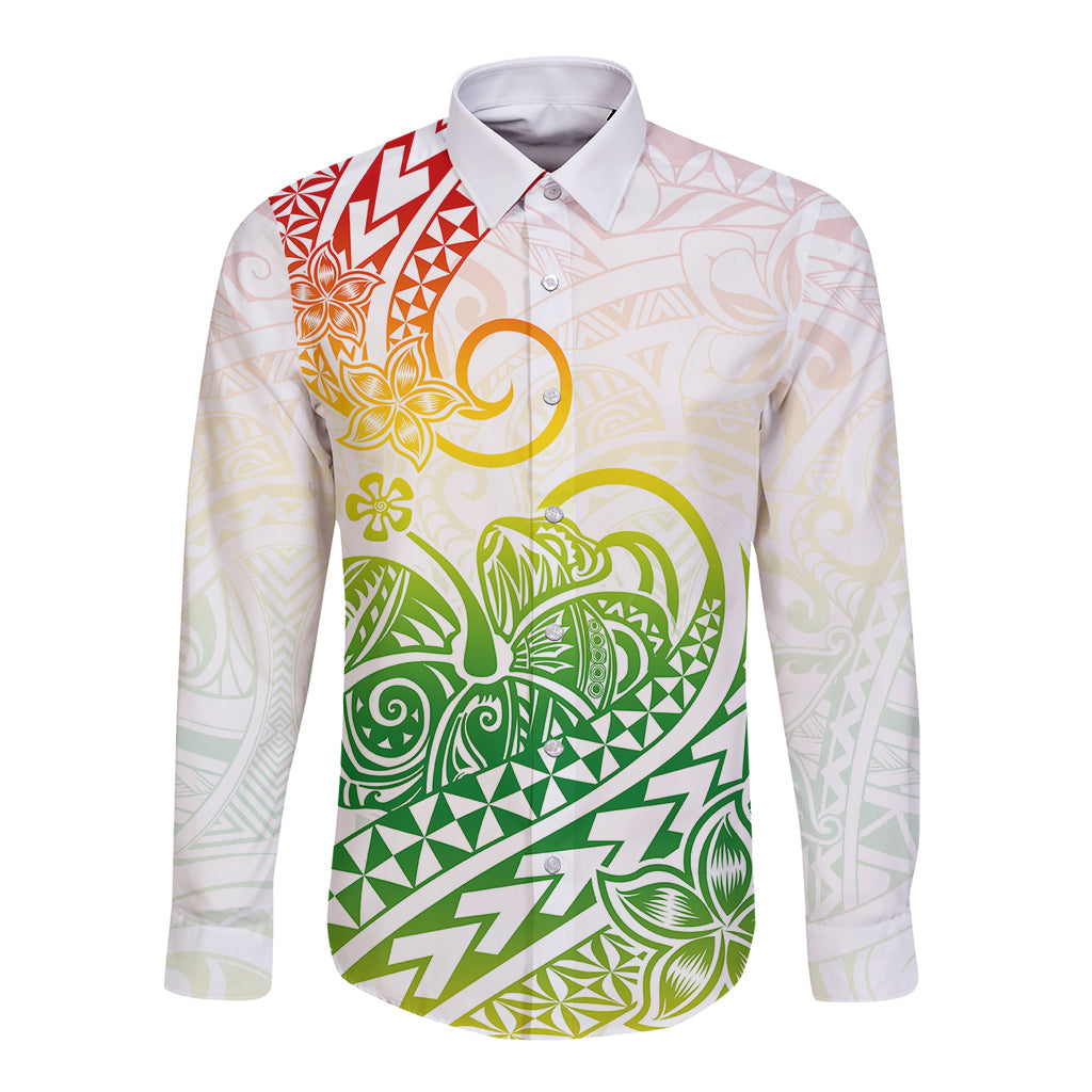 Polynesian Long Sleeve Button Shirt Tribal Tattoo Gradient 02 Screen Color