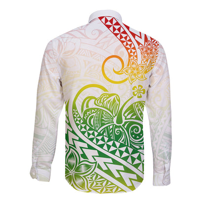 Polynesian Long Sleeve Button Shirt Tribal Tattoo Gradient 02 Screen Color