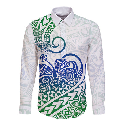 Polynesian Long Sleeve Button Shirt Tribal Tattoo Gradient 03 Screen Color