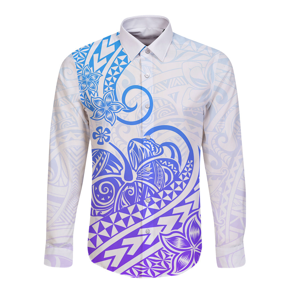 Polynesian Long Sleeve Button Shirt Tribal Tattoo Gradient 04 Screen Color