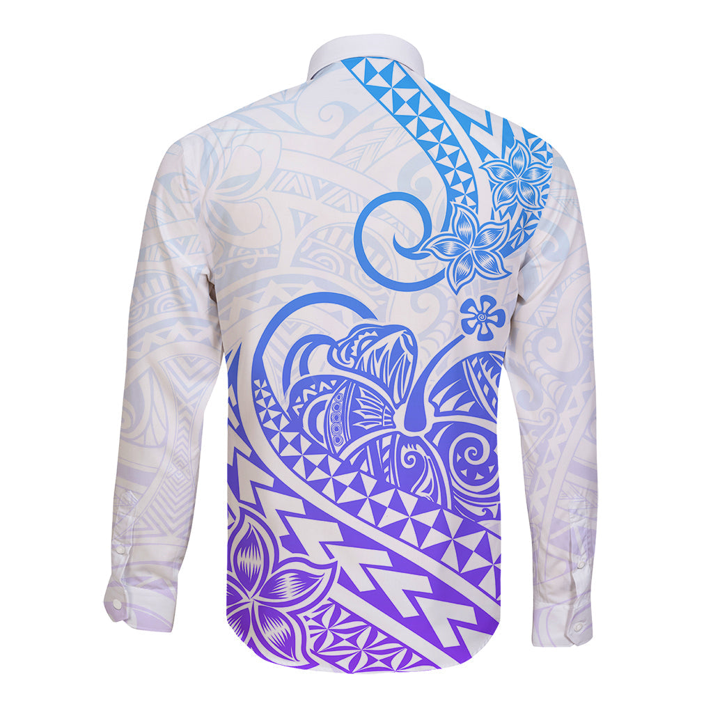 Polynesian Long Sleeve Button Shirt Tribal Tattoo Gradient 04 Screen Color