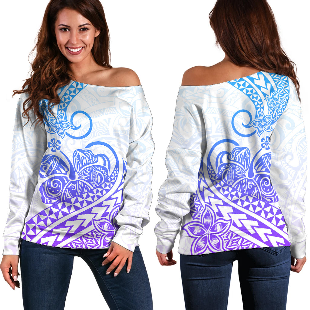 Polynesian Off Shoulder Sweater Tribal Tattoo Gradient 04 Screen Color
