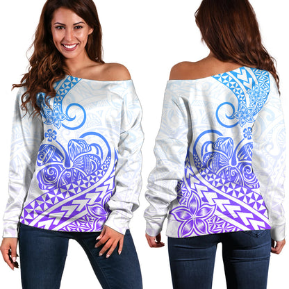Polynesian Off Shoulder Sweater Tribal Tattoo Gradient 04 Screen Color