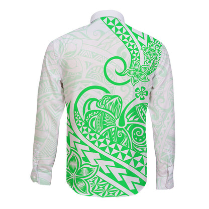 Polynesian Long Sleeve Button Shirt Tribal Tattoo Green Screen Color