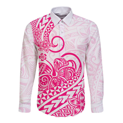 Polynesian Long Sleeve Button Shirt Tribal Tattoo Pink Screen Color