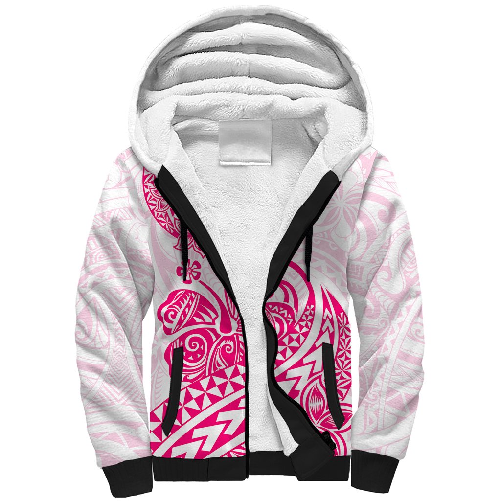 Polynesian Sherpa Hoodie Tribal Tattoo Pink Screen Color
