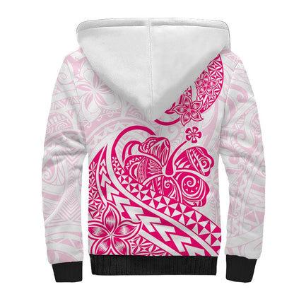 Polynesian Sherpa Hoodie Tribal Tattoo Pink Screen Color