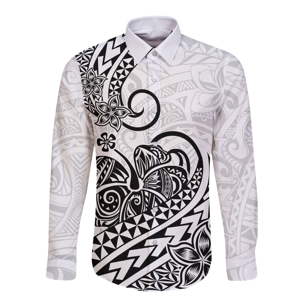 Polynesian Long Sleeve Button Shirt Tribal Tattoo Black Screen Color