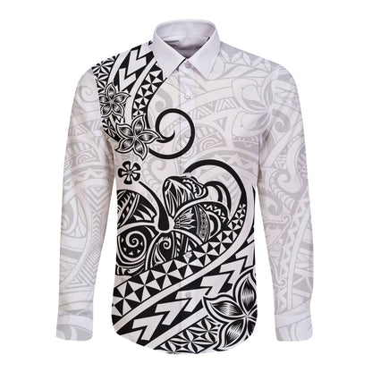 Polynesian Long Sleeve Button Shirt Tribal Tattoo Black Screen Color
