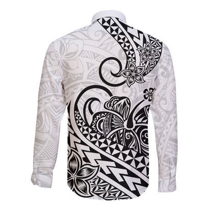 Polynesian Long Sleeve Button Shirt Tribal Tattoo Black Screen Color