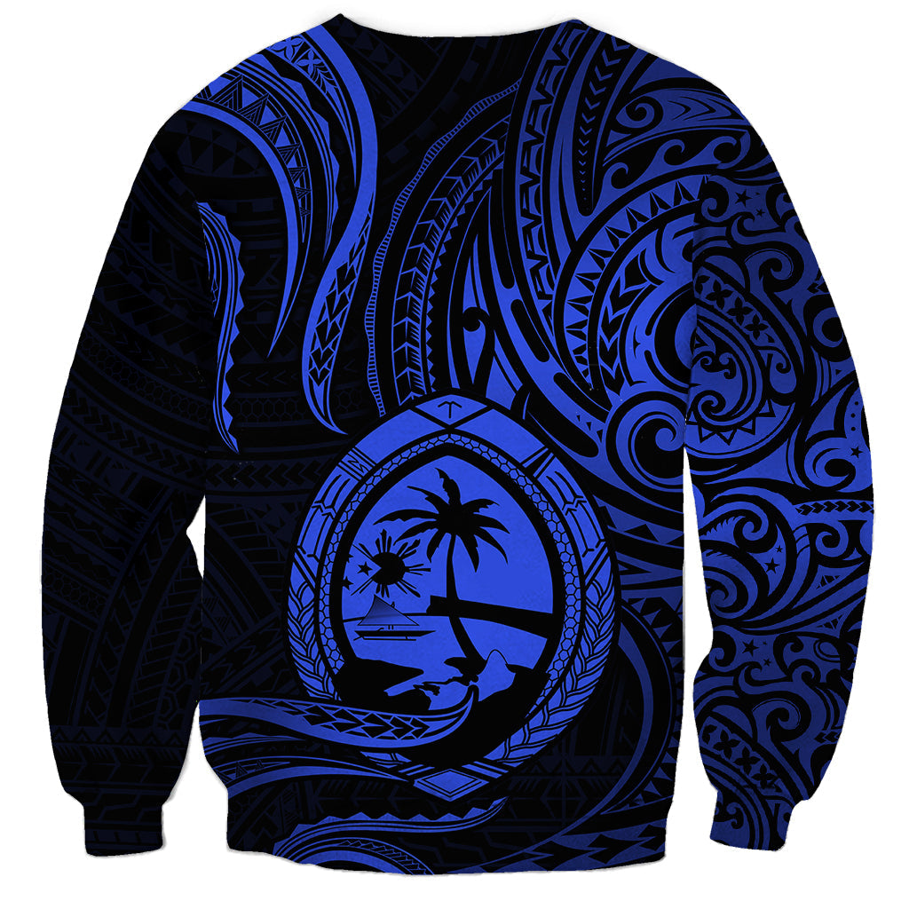 Polynesian Guam Sweatshirt With Polynesian Tribal Tattoo and Coat of Arms Blue Version