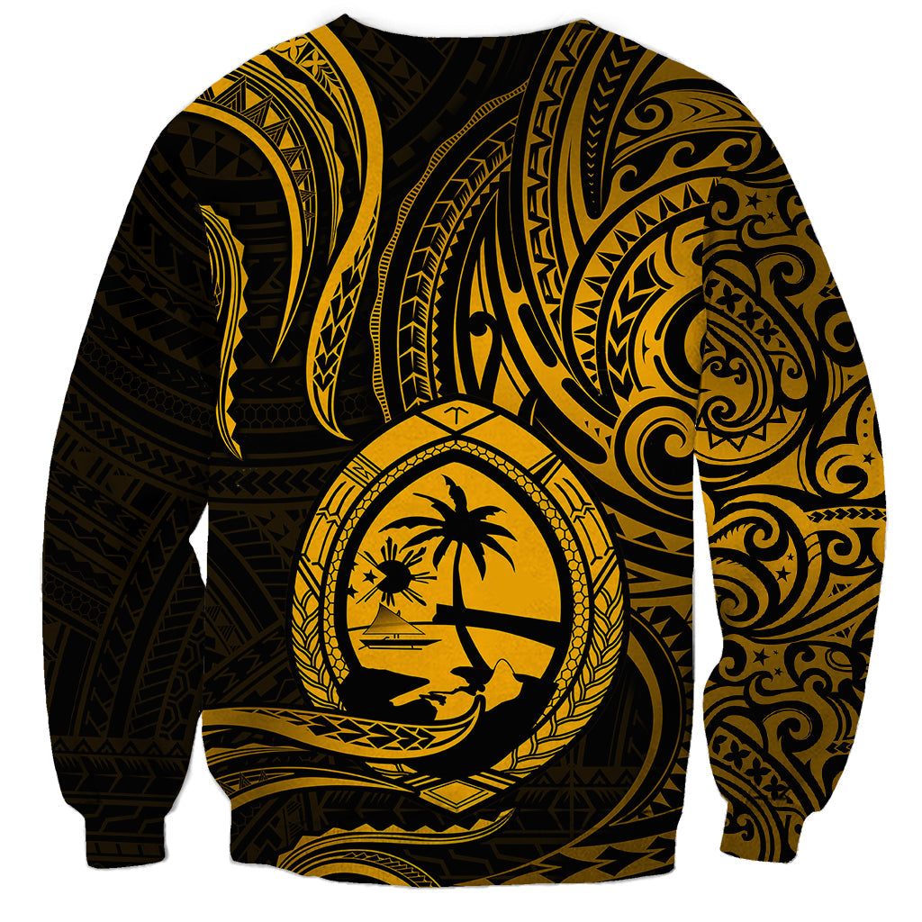 Polynesian Guam Sweatshirt With Polynesian Tribal Tattoo and Coat of Arms Gold Version