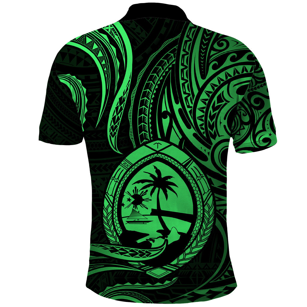 Polynesian Guam Polo Shirt With Polynesian Tribal Tattoo and Coat of Arms Green Version