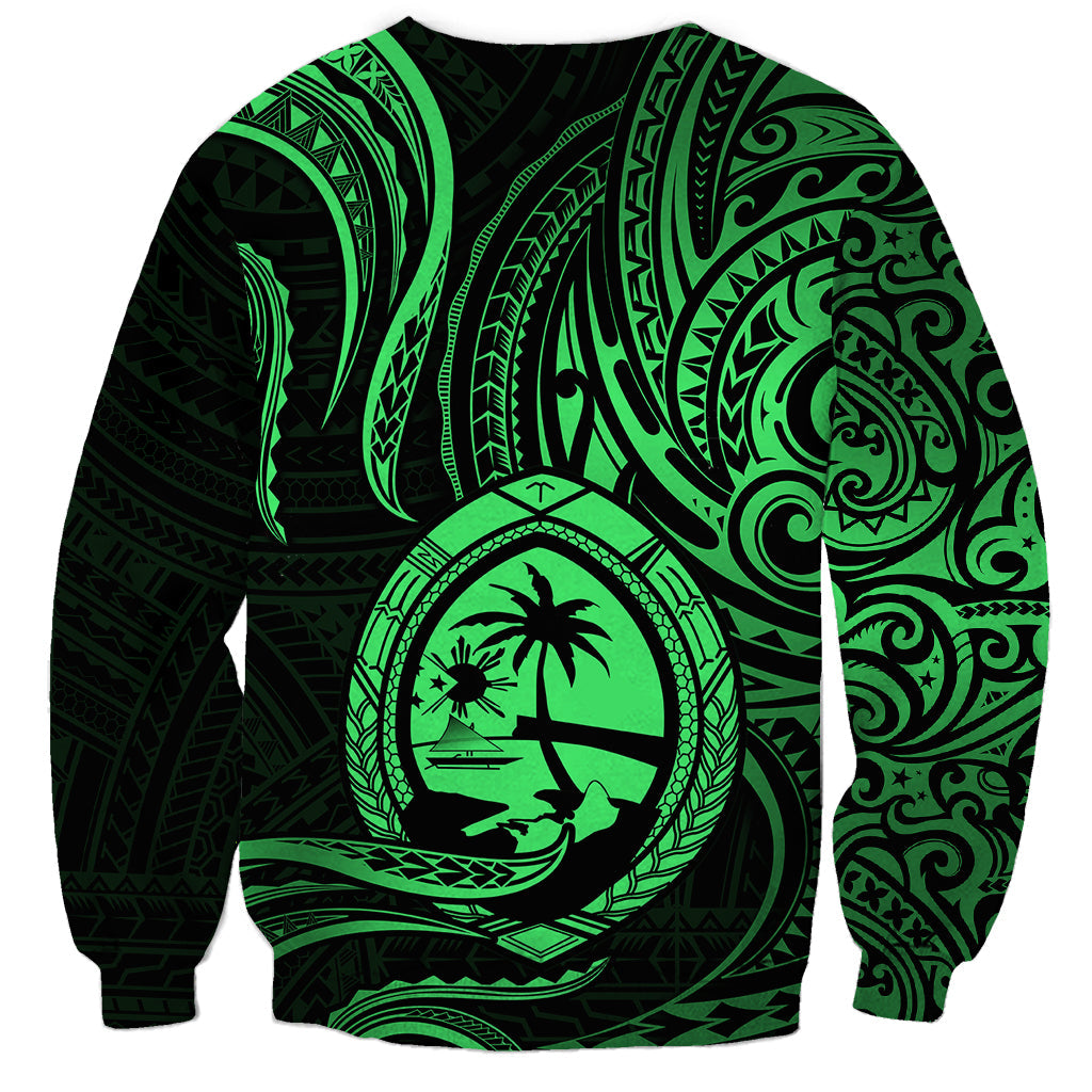 Polynesian Guam Sweatshirt With Polynesian Tribal Tattoo and Coat of Arms Green Version