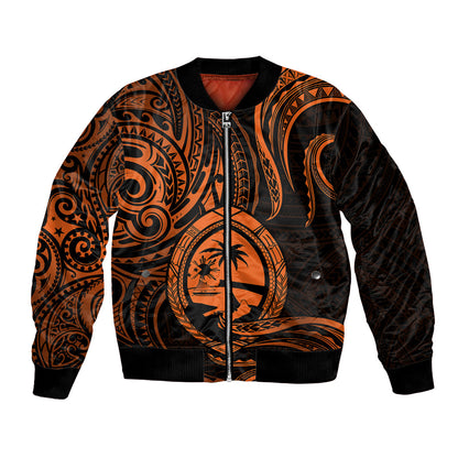Polynesian Guam Bomber Jacket With Polynesian Tribal Tattoo and Coat of Arms Orange Version