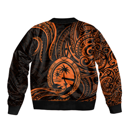 Polynesian Guam Bomber Jacket With Polynesian Tribal Tattoo and Coat of Arms Orange Version