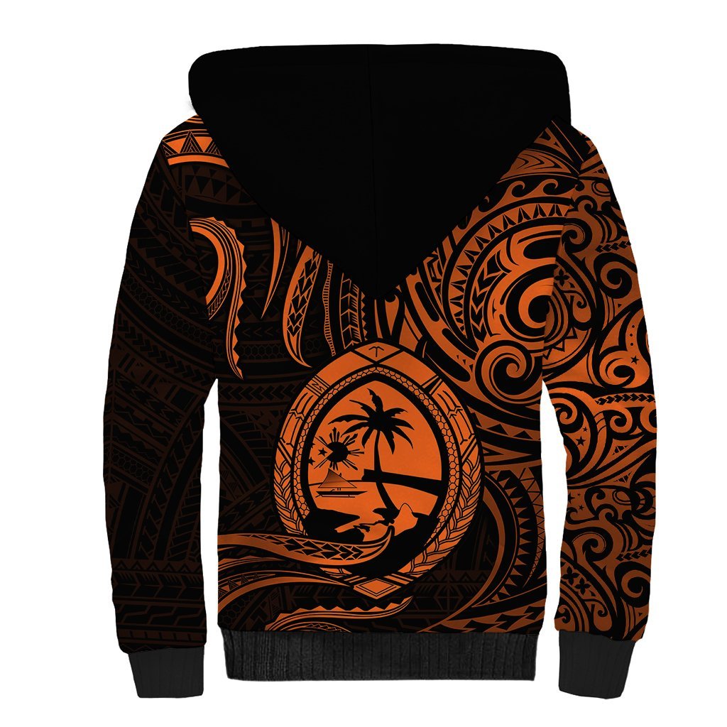 Polynesian Guam Sherpa Hoodie With Polynesian Tribal Tattoo and Coat of Arms Orange Version