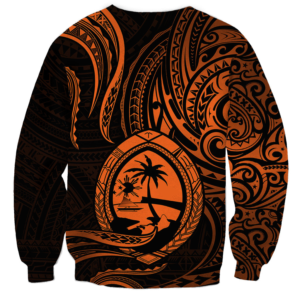 Polynesian Guam Sweatshirt With Polynesian Tribal Tattoo and Coat of Arms Orange Version