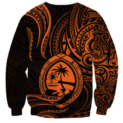 Polynesian Guam Sweatshirt With Polynesian Tribal Tattoo and Coat of Arms Orange Version