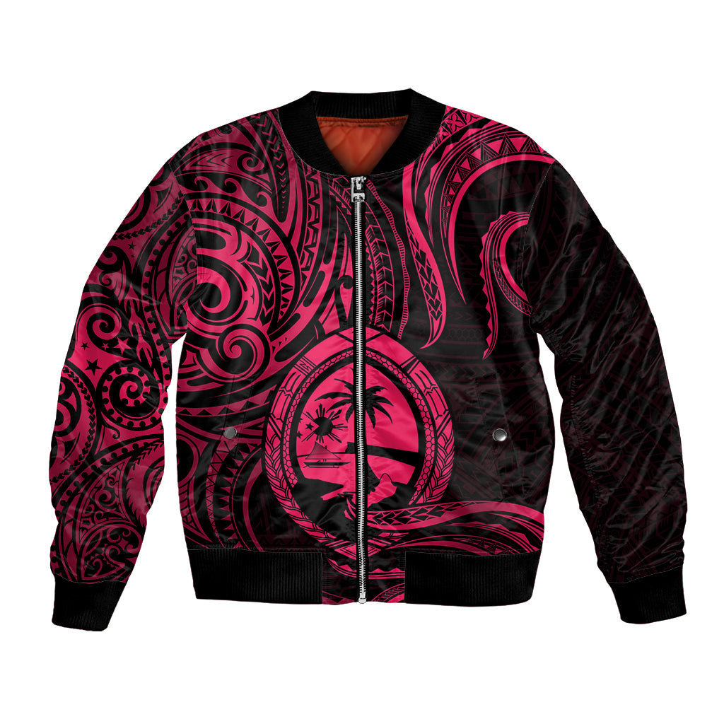 Polynesian Guam Bomber Jacket With Polynesian Tribal Tattoo and Coat of Arms Pink Version