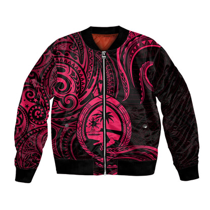 Polynesian Guam Bomber Jacket With Polynesian Tribal Tattoo and Coat of Arms Pink Version