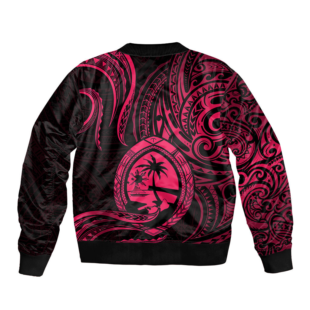 Polynesian Guam Bomber Jacket With Polynesian Tribal Tattoo and Coat of Arms Pink Version