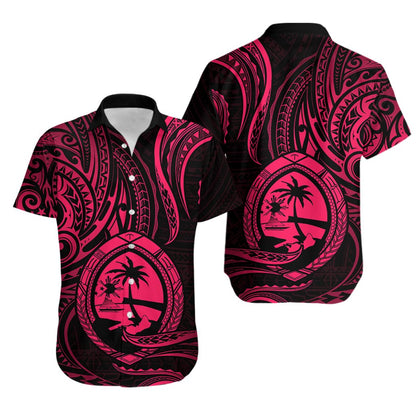 Polynesian Guam Hawaiian Shirt With Polynesian Tribal Tattoo and Coat of Arms Pink Version