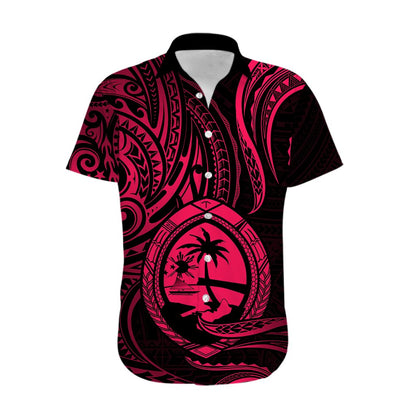 Polynesian Guam Hawaiian Shirt With Polynesian Tribal Tattoo and Coat of Arms Pink Version