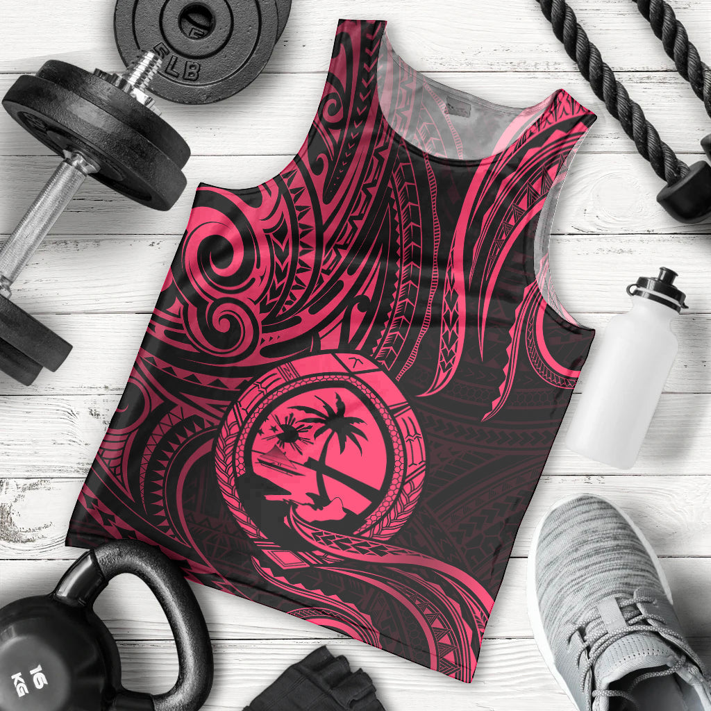 Polynesian Pride Guam Men Tank Top With Polynesian Tribal Tattoo and Coat of Arms Pink Version