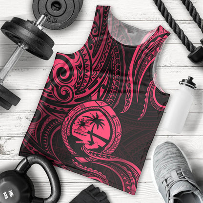 Polynesian Pride Guam Men Tank Top With Polynesian Tribal Tattoo and Coat of Arms Pink Version