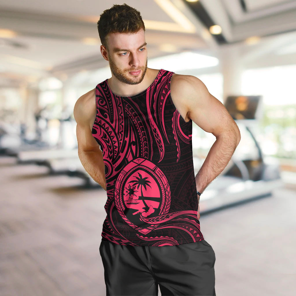 Polynesian Pride Guam Men Tank Top With Polynesian Tribal Tattoo and Coat of Arms Pink Version