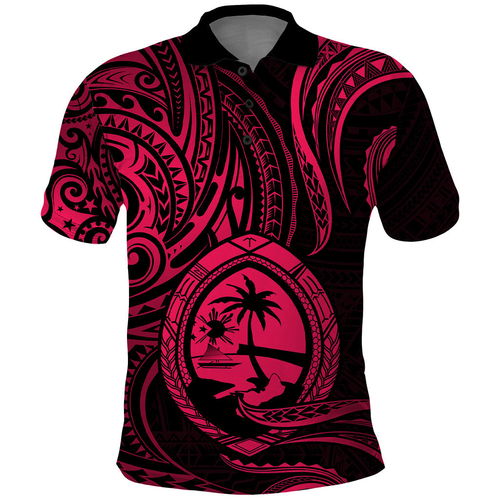 Polynesian Guam Polo Shirt With Polynesian Tribal Tattoo and Coat of Arms Pink Version