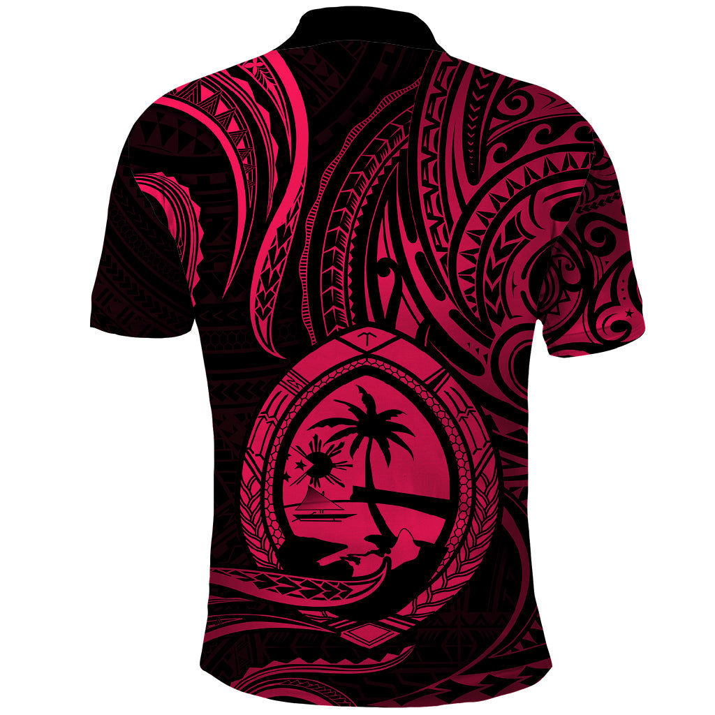 Polynesian Guam Polo Shirt With Polynesian Tribal Tattoo and Coat of Arms Pink Version