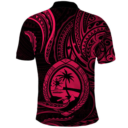 Polynesian Guam Polo Shirt With Polynesian Tribal Tattoo and Coat of Arms Pink Version