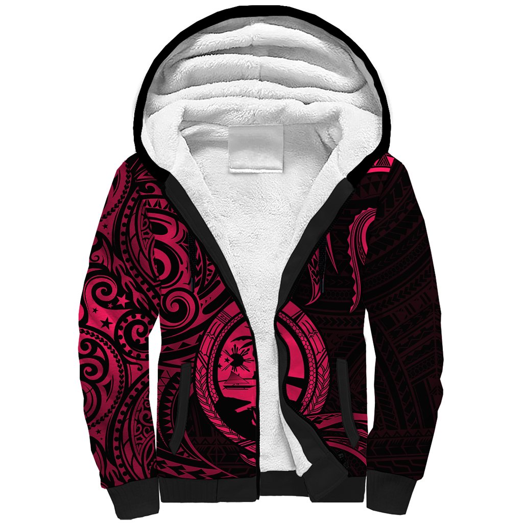 Polynesian Guam Sherpa Hoodie With Polynesian Tribal Tattoo and Coat of Arms Pink Version