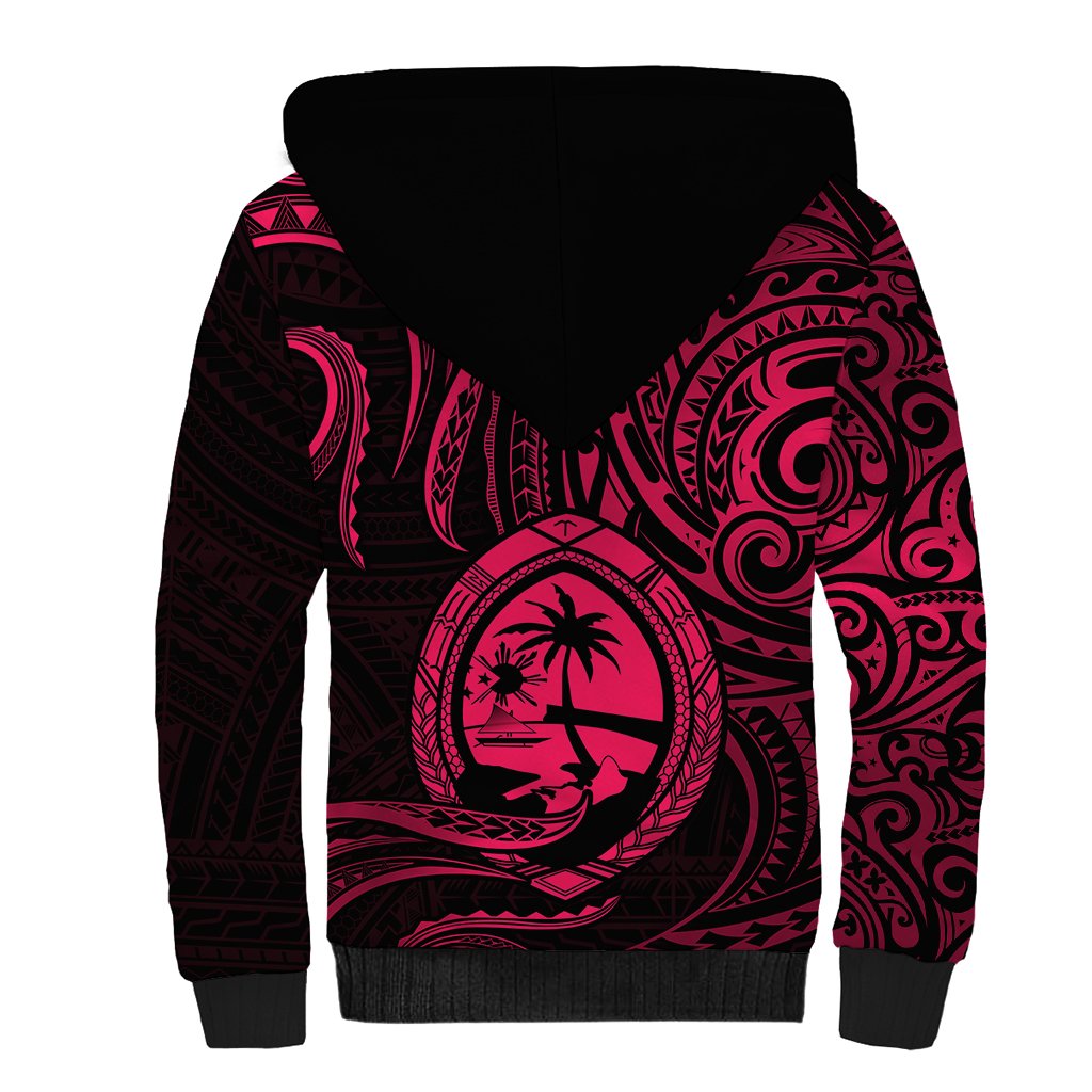 Polynesian Guam Sherpa Hoodie With Polynesian Tribal Tattoo and Coat of Arms Pink Version