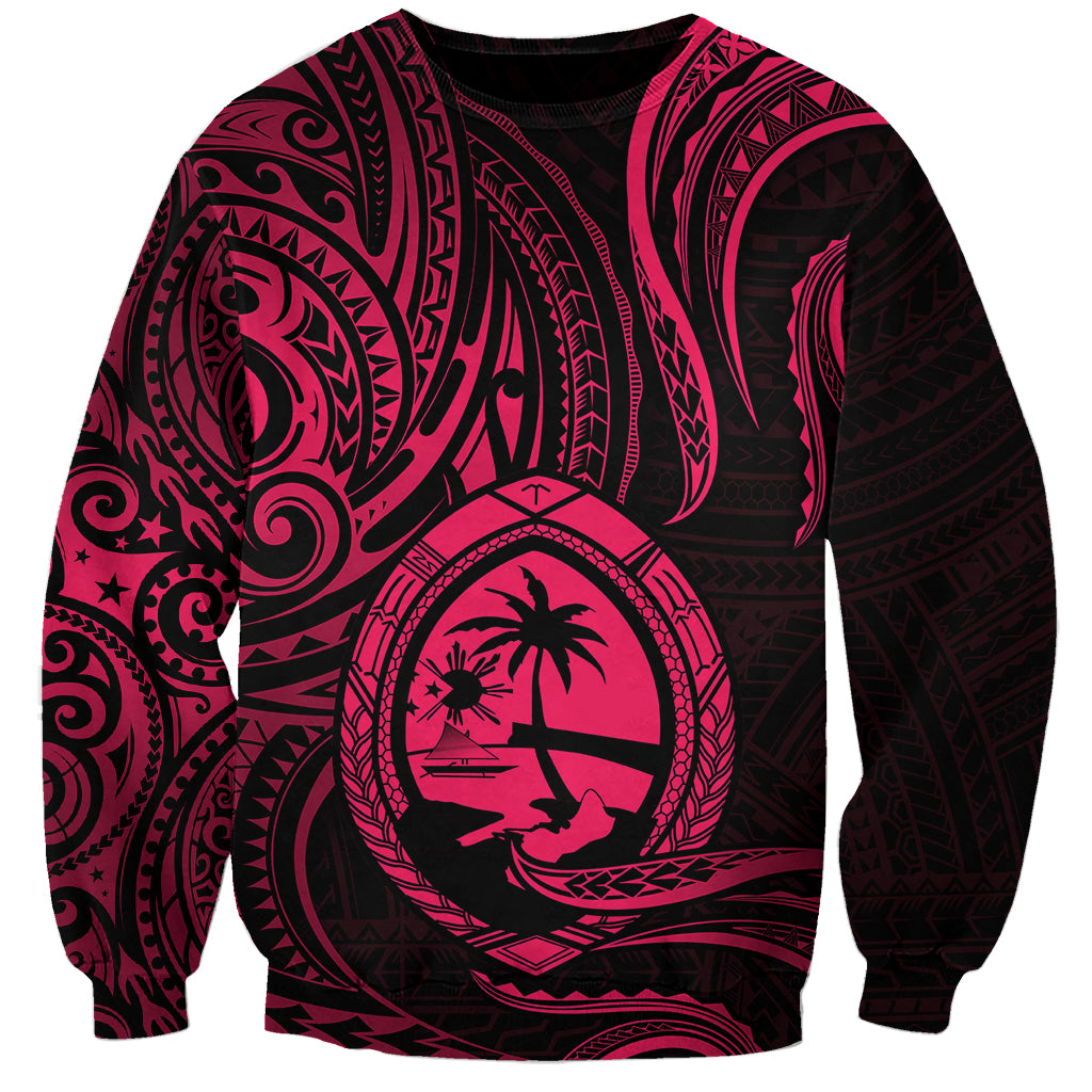 Polynesian Guam Sweatshirt With Polynesian Tribal Tattoo and Coat of Arms Pink Version