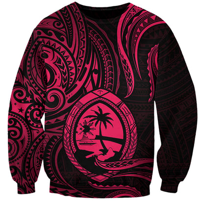 Polynesian Guam Sweatshirt With Polynesian Tribal Tattoo and Coat of Arms Pink Version