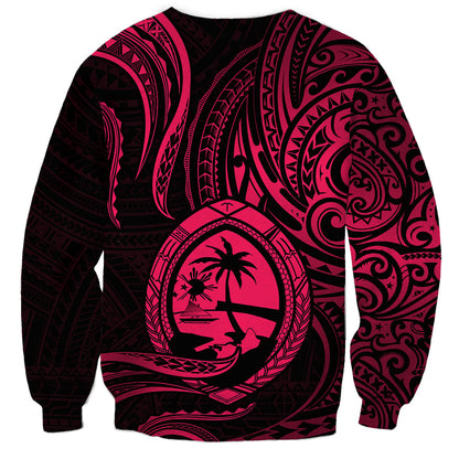 Polynesian Guam Sweatshirt With Polynesian Tribal Tattoo and Coat of Arms Pink Version